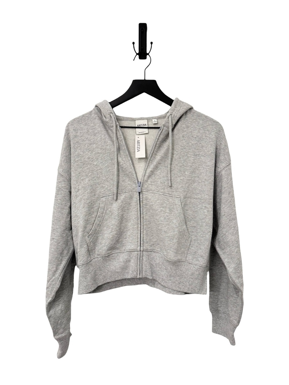 NEW ARITZIA Sweatfleece Boyfriend Boxy Zip Hoodie in Heather Chrome